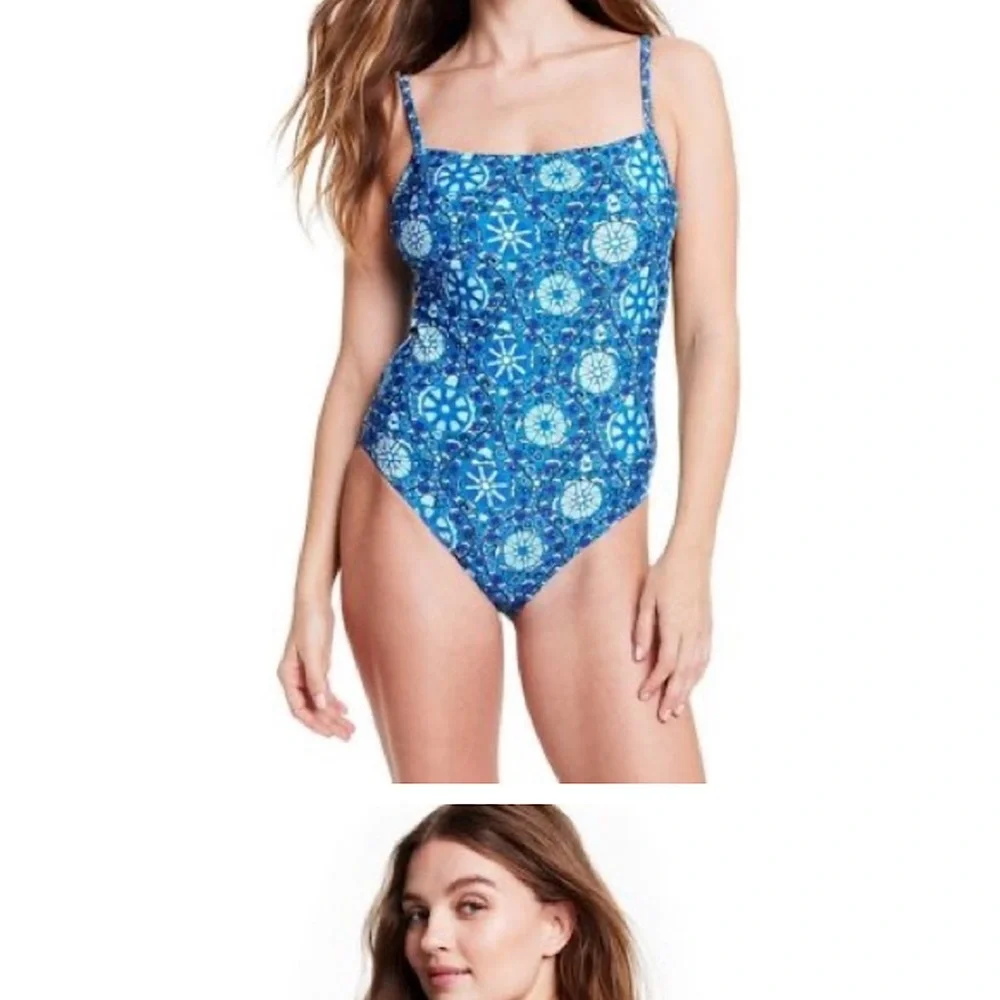Rhode for Target blue zinnia floral print swimsuit